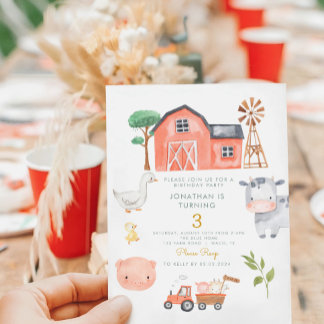 Niedliche Landtiere Barnyard Geburtstag Einladung