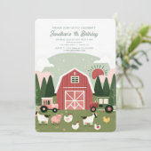 Niedliche Landtiere Barnyard Geburtstag Einladung (Stehend Vorderseite)