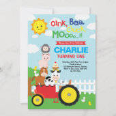 Niedliche Landtiere Barnyard Geburtstags Petting Z Einladung (Vorderseite)