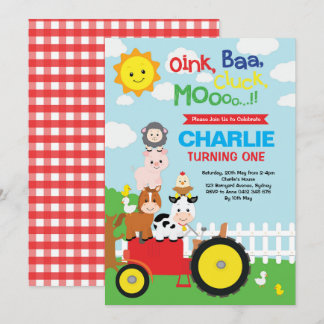 Niedliche Landtiere Barnyard Geburtstags Petting Z Einladung