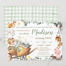 Niedliche Landtiere Barnyard Grüne Geburtstag Einladung