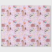 Niedliche Landtiere Barnyard Rosa Hintergrund Geschenkpapier (Flach)