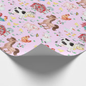 Niedliche Landtiere Barnyard Rosa Hintergrund Geschenkpapier (Ecke)