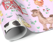 Niedliche Landtiere Barnyard Rosa Hintergrund Geschenkpapier (Rolleneckpunkt)