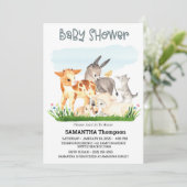 Niedliche Landtiere Blue Boys Baby Dusche Einladung (Stehend Vorderseite)