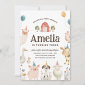 Niedliche Landtiere Einladung zur Geburtstagsfeier (Vorderseite)