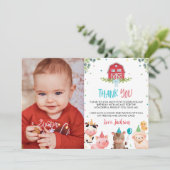 Niedliche Landtiere Geburtstag Foto Danke Karte (Stehend Vorderseite)