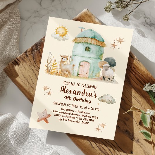 Niedliche Landtiere Geburtstagsparty Barnyard Bash Einladung