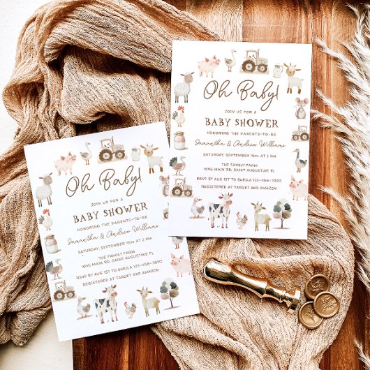 Niedliche Landtiere Geschlechtsneutrale Babydusche Einladung