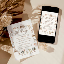 Niedliche Landtiere Geschlechtsneutrale Babydusche Einladung