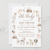 Niedliche Landtiere Geschlechtsneutrale Babydusche Einladung (Vorderseite)