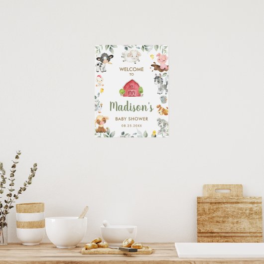 Niedliche Landtiere Grünpflanzen Kinderdusche Empf Poster (Küche)