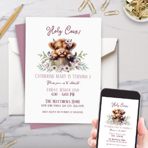 Niedliche Landtiere Hochland Kuh Rosa Mädchen Gebu Einladung