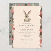 Niedliche Landtiere Kaninchenpaare Kinderdusche Einladung (Vorne/Hinten)