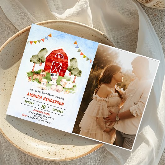 Niedliche Landtiere Kinderdusche Party Einladung