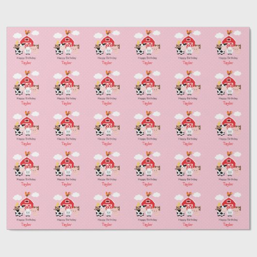 Niedliche Landtiere (rosa) Geburtstag Personalisie Geschenkpapier (Flach)