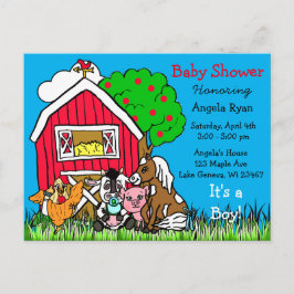 Niedliche Landtiere und Red Barn Baby Shower laden Postkarte