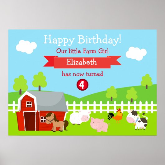 Niedliche Landtiere Unisex Geburtstag Poster (Vorne)