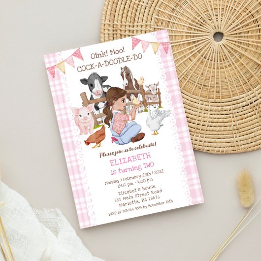 Niedliche Landtiere zum 2. Geburtstag Barnyard Kin Einladung