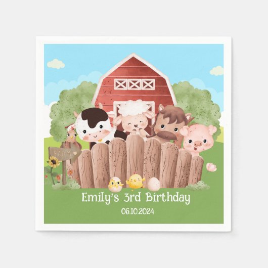 Niedliche Landtiere zum Geburtstag Serviette (Vorderseite)