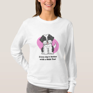 Niedliche lange Hülse Cartoon-HundeShih Tzu T-Shirt