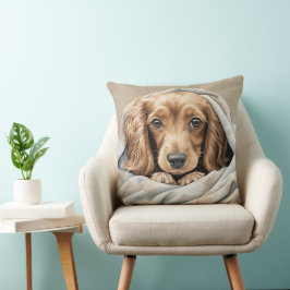 NIEDLICHE LANGFRIERTE DACKEL PUPPEN UNTER BLANKET KISSEN