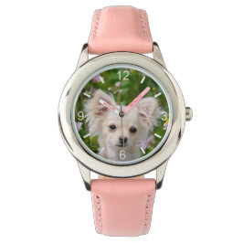 Niedliche Langhaar-Creme Chihuahua Hund Welpe Armbanduhr