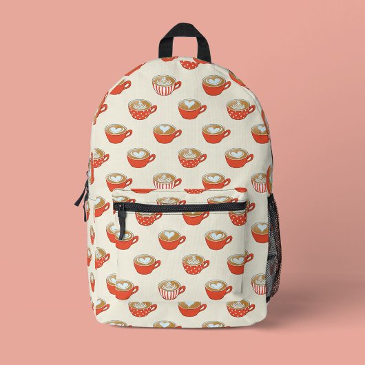 Niedliche Latte Art in Red Coffee Mugs Muster Bedruckter Rucksack