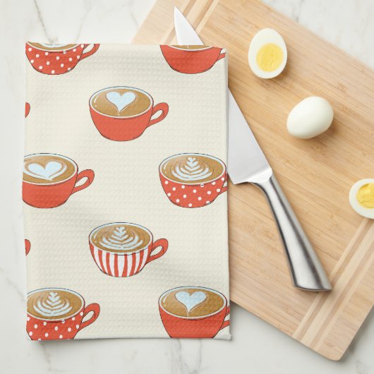 Niedliche Latte Art in Red Coffee Mugs Muster Geschirrtuch (Viertel Falte)
