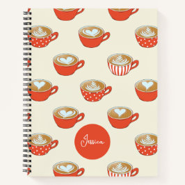 Niedliche Latte Art in Red Coffee Mugs Muster Notizblock