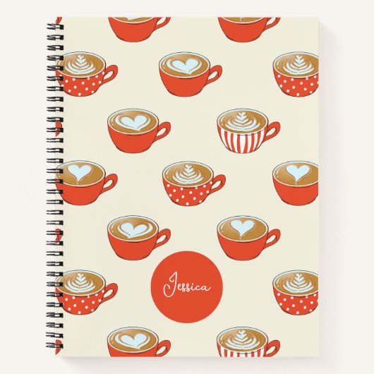 Niedliche Latte Art in Red Coffee Mugs Muster Notizblock (Vorderseite)