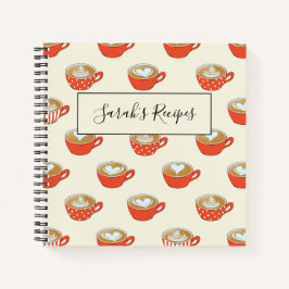 Niedliche Latte Art in Red Coffee Mugs Muster Notizblock