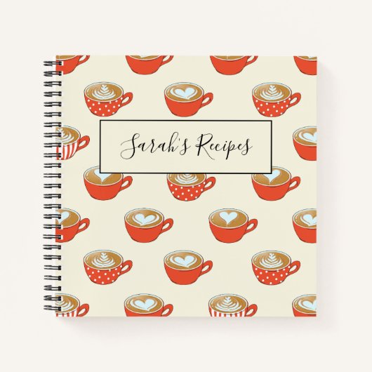 Niedliche Latte Art in Red Coffee Mugs Muster Notizblock (Vorderseite)