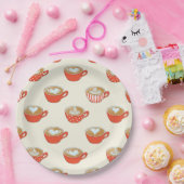 Niedliche Latte Art in Red Coffee Mugs Muster Pappteller (Party)