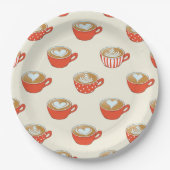 Niedliche Latte Art in Red Coffee Mugs Muster Pappteller (Vorderseite)