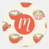 Niedliche Latte Art in Red Coffee Mugs Muster Runder Aufkleber (Vorderseite)