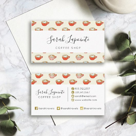 Niedliche Latte Art in Red Coffee Mugs Muster Visitenkarte