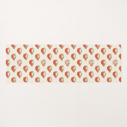 Niedliche Latte Art in Red Coffee Mugs Muster Yogamatte (Rückseite (Horizontal))