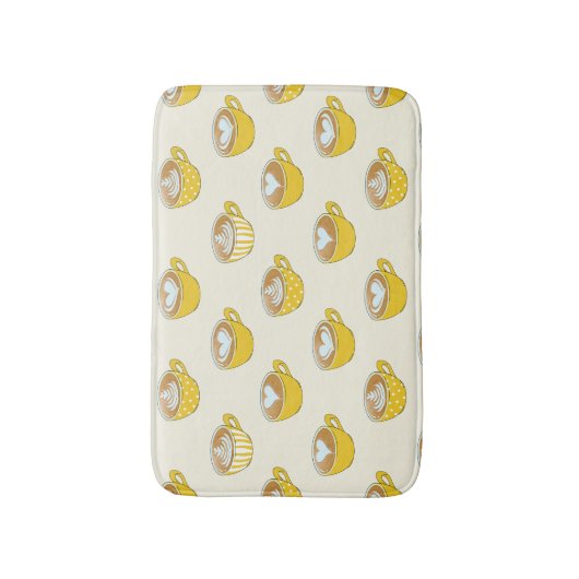 Niedliche Latte Art in Yellow Coffee Mugs Muster Badematte (Vorderseite Vertikal)