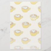Niedliche Latte Art in Yellow Coffee Mugs Muster Briefpapier (Vorderseite)