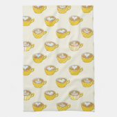 Niedliche Latte Art in Yellow Coffee Mugs Muster Geschirrtuch (Vertikal)