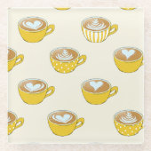 Niedliche Latte Art in Yellow Coffee Mugs Muster Glasuntersetzer (Vorderseite)