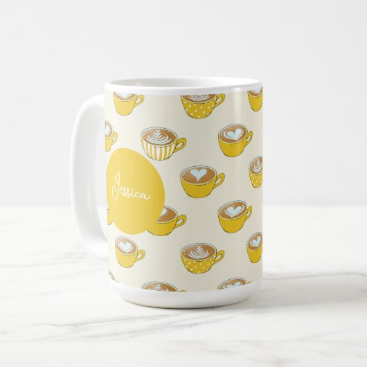 Niedliche Latte Art in Yellow Coffee Mugs Muster Kaffeetasse (Vorderseite Links)