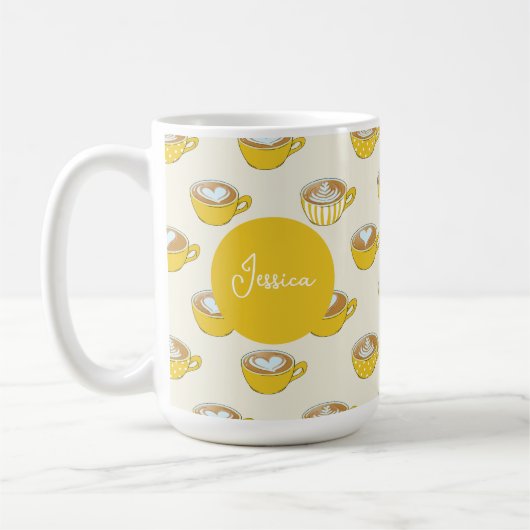 Niedliche Latte Art in Yellow Coffee Mugs Muster Kaffeetasse (Links)