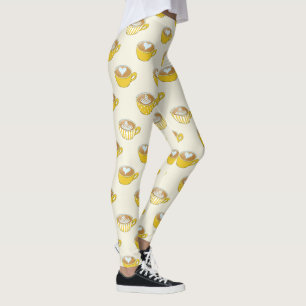 Niedliche Latte Art in Yellow Coffee Mugs Muster Leggings