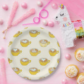 Niedliche Latte Art in Yellow Coffee Mugs Muster Pappteller (Party)