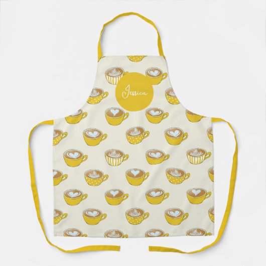Niedliche Latte Art in Yellow Coffee Mugs Muster Schürze (Vorderseite)
