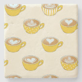 Niedliche Latte Art in Yellow Coffee Mugs Muster Steinuntersetzer (Vorderseite)