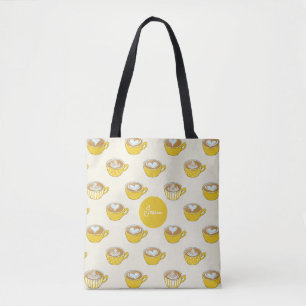 Niedliche Latte Art in Yellow Coffee Mugs Muster Tasche