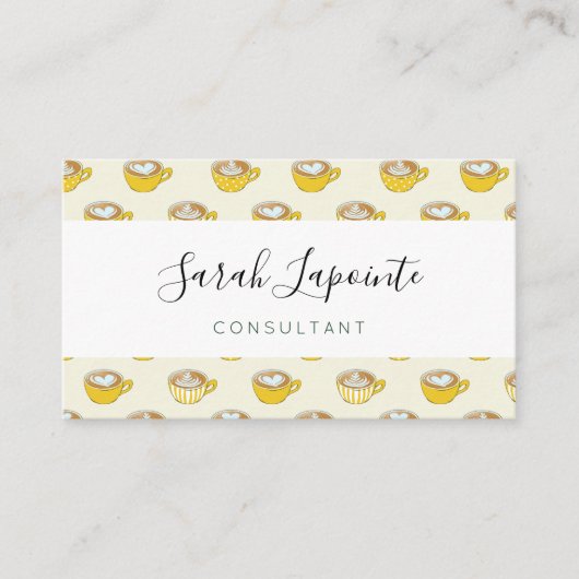 Niedliche Latte Art in Yellow Coffee Mugs Muster Visitenkarte (Vorderseite)